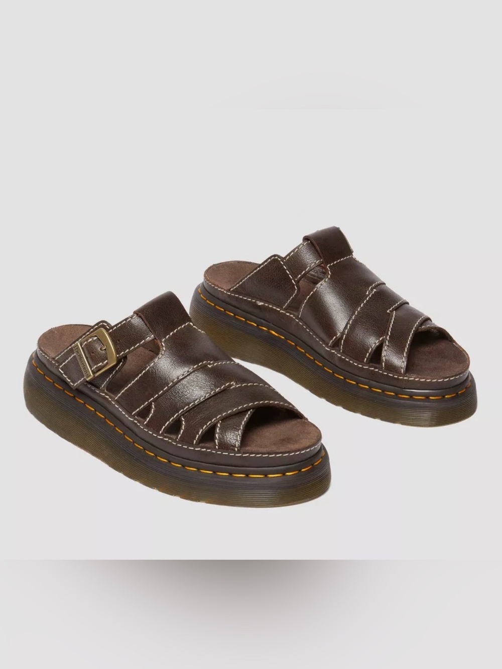 Dr. Martens Brown Leather Maxxy Slide Platform Sandals US Size Men 9 Women 10 - Picture 2 of 15